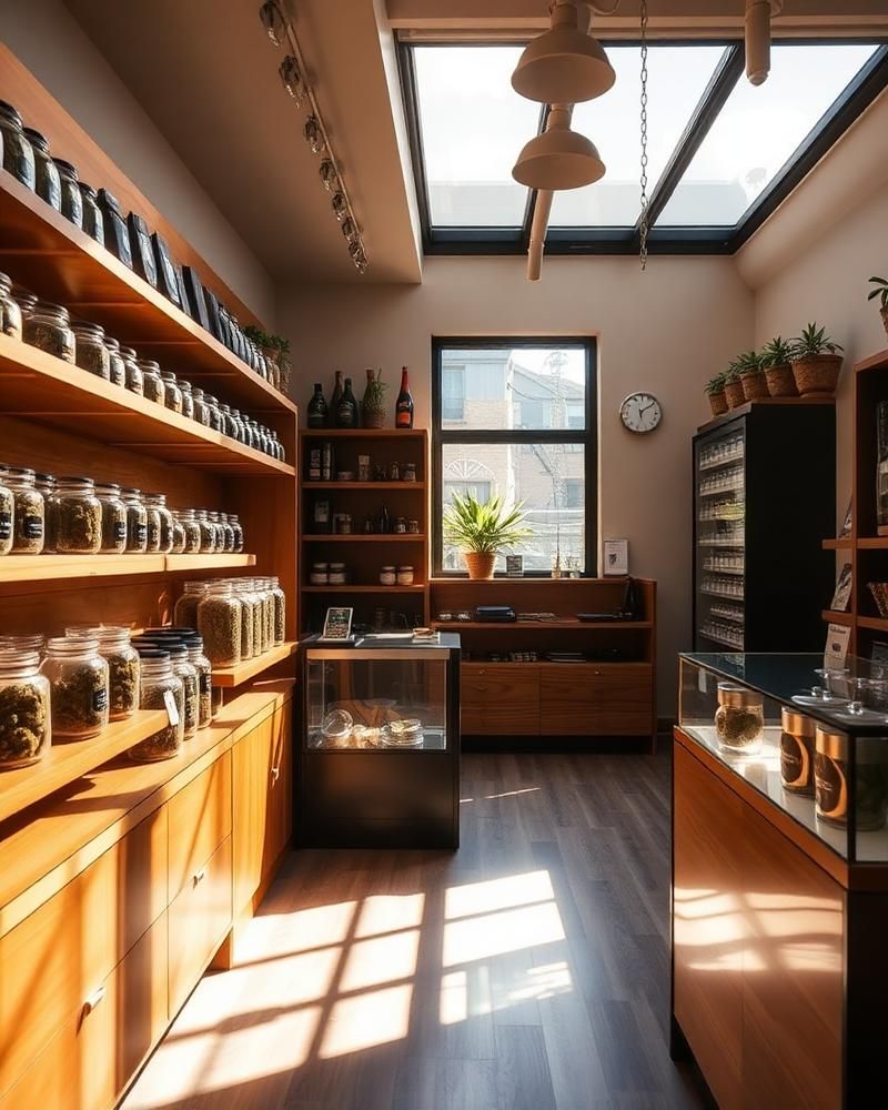 The Herbs 4 You showroom counter in Capitol Hill Denver with budtenders and product display cases
